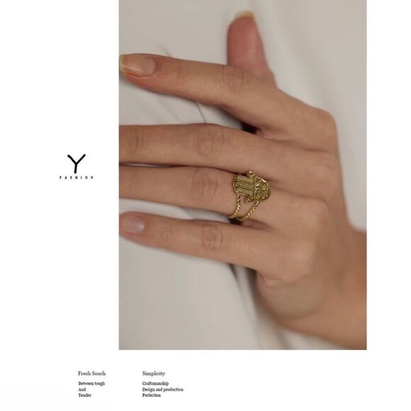 Stainless Steel Hand Palm Opening Ring Size 6 - Picture 4 of 5